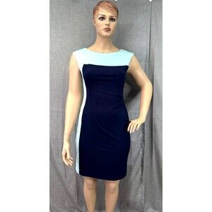 Connected Apparel Bodycon Navy Teal Colorblock Knee Length Dress Women's Size 14